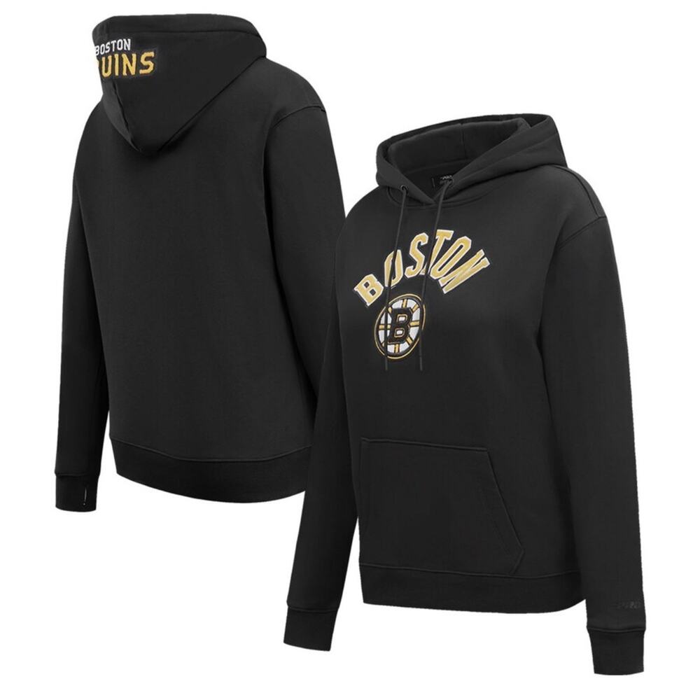 NWT Women's Pro Standard Boston Bruins Chenille Patch Pullover Hoodie Black 2XL